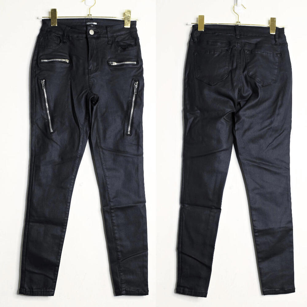 FN Black Wax Denim Zip Skinny Jeans - Medium